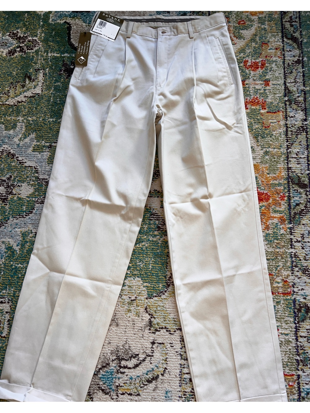 NWT Savane Pants Dress Men 34x34 Stain Free Wrinkle Free Pleated Straight Khaki